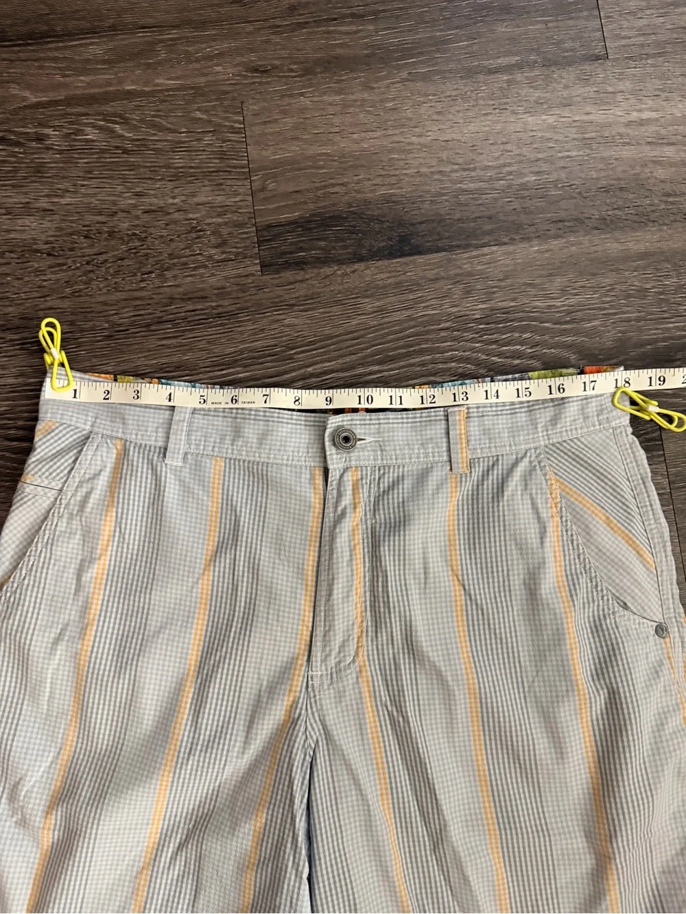 lululemon athletica Men's Light Gray-Blue Shorts with Yellow Stripes